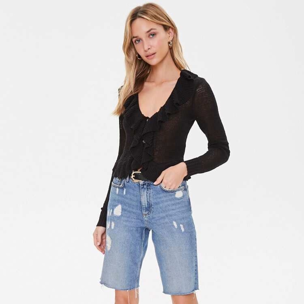 Leche Ruffled Open-Knit Cardigan